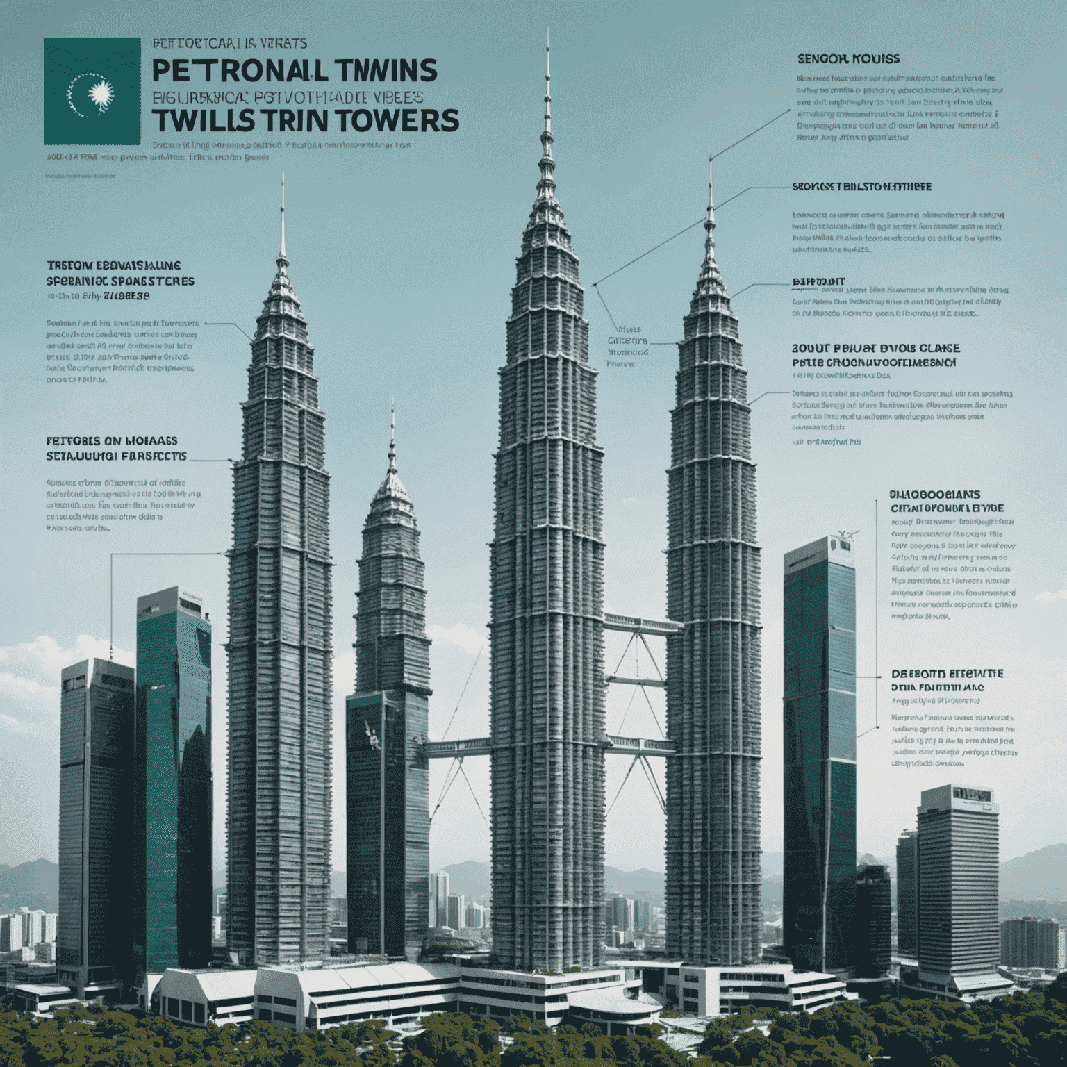 Infographic showing economic statistics and growth charts related to Petronas Twin Towers' impact on Malaysia